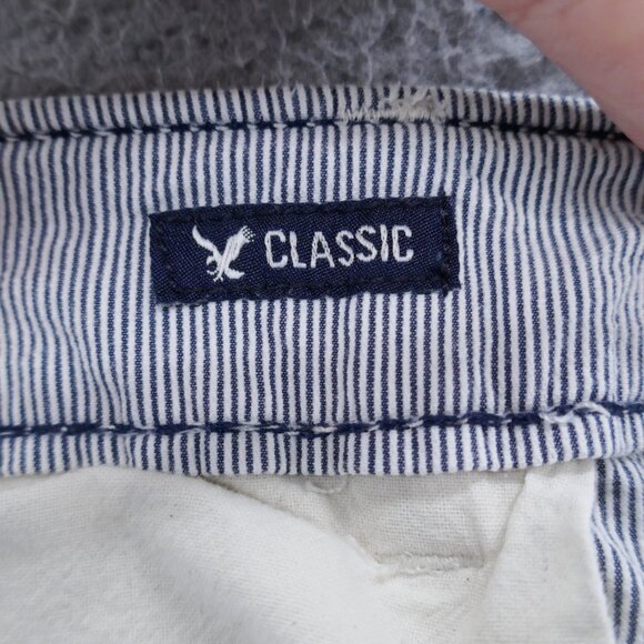 American Eagle Mens All Cotton Chino Shorts 34x9* Blue White Stripe Flat Front - Picture 8 of 16